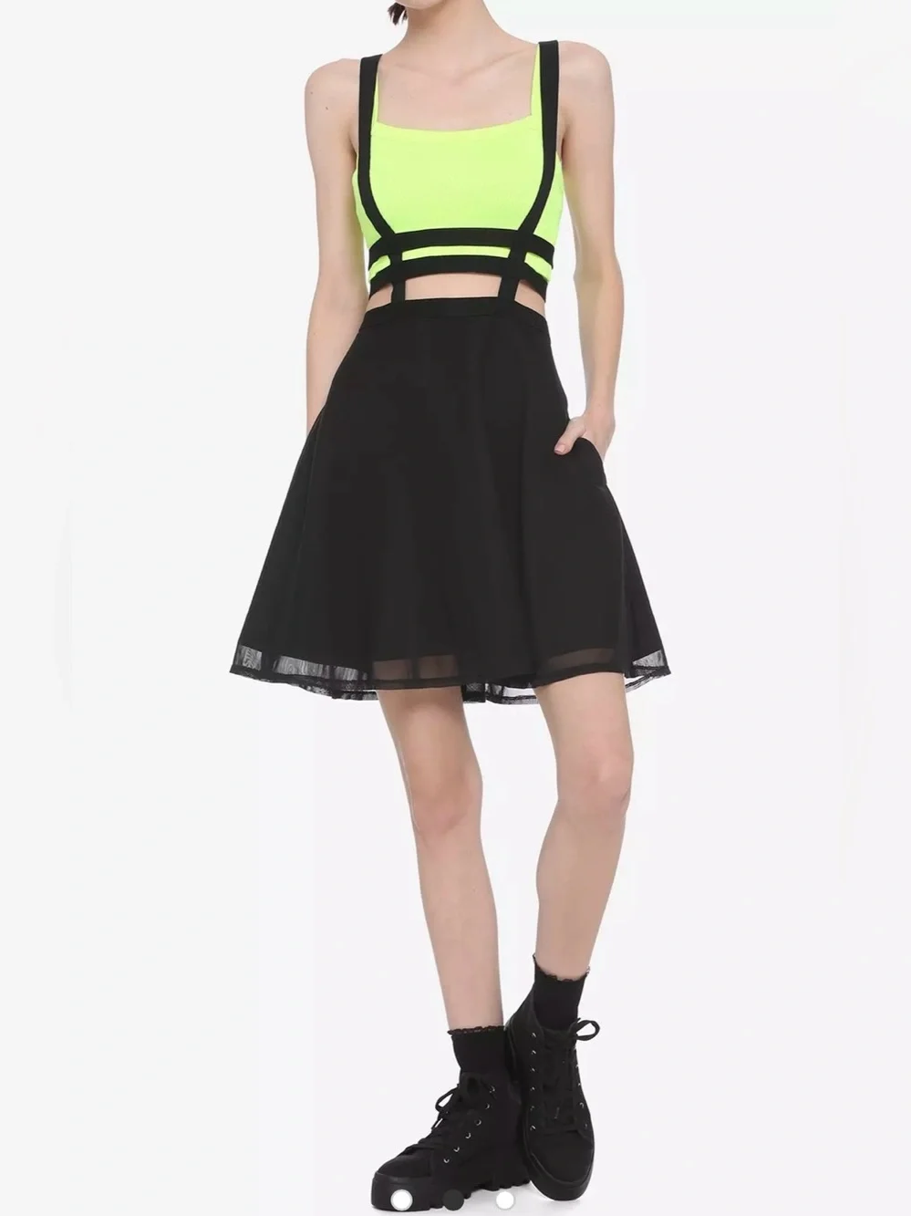 HOT TOPIC Cage & Mesh Suspender Strappy Black Skirt Sz XL Gothic Punk Skatergirl